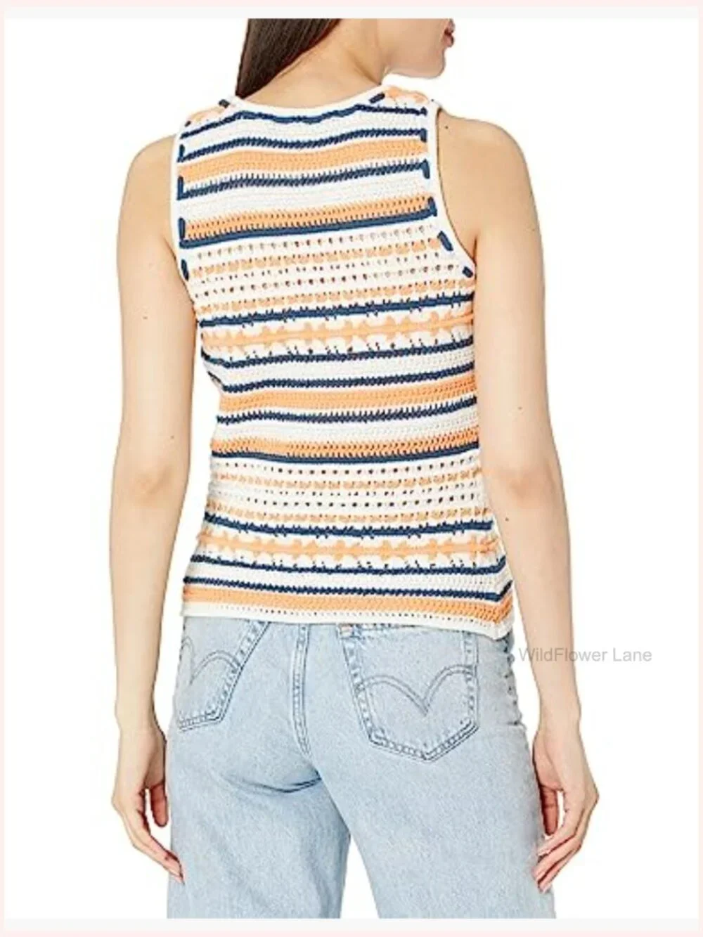 Sweater Knit Tank Top, Pull On Closure, Striped Pattern, Fitted Sleeveless